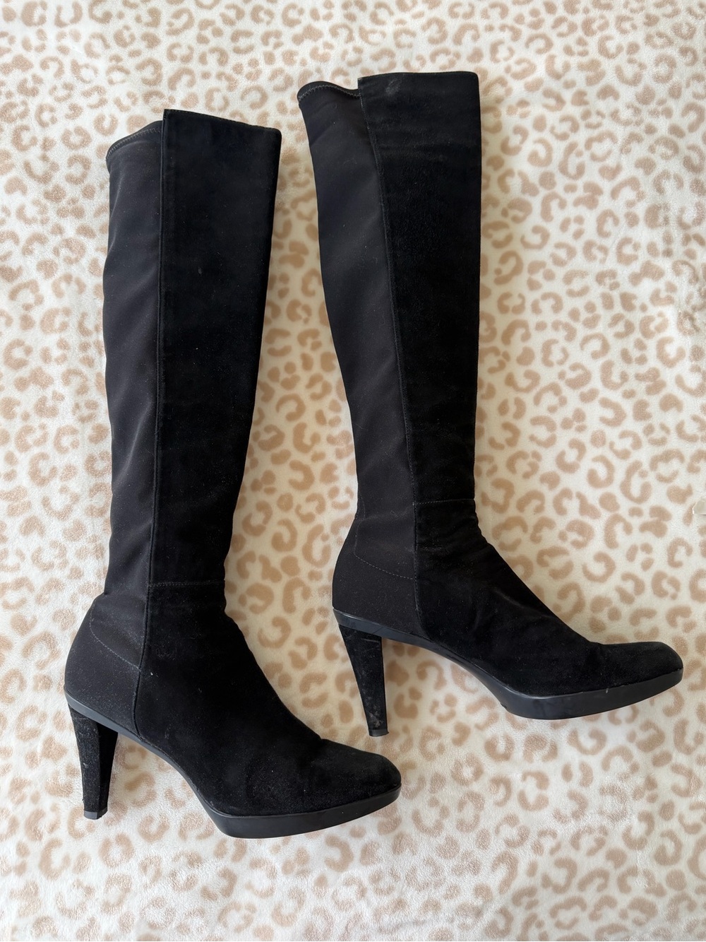 Stuart Weitzman Black Suede Stretch Knee High Platform Boots 10 M